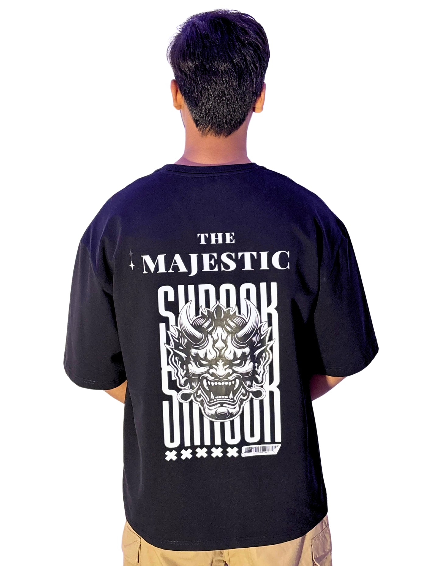 Oversized Black T-Shirt with Oni Demon & Shrook Print