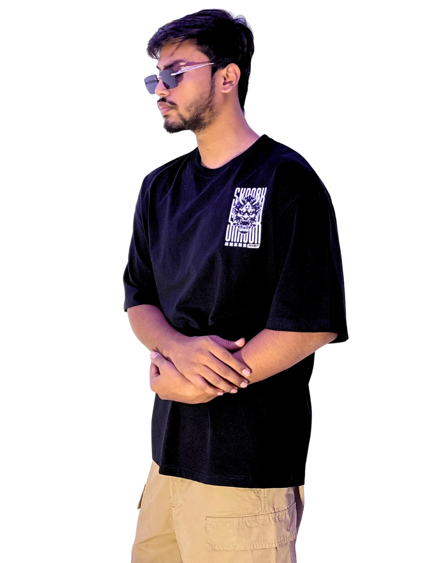 Oversized Black T-Shirt with Oni Demon & Shrook Print