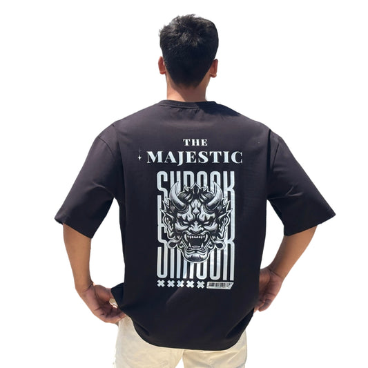 Oversized Black T-Shirt with Oni Demon & Shrook Print