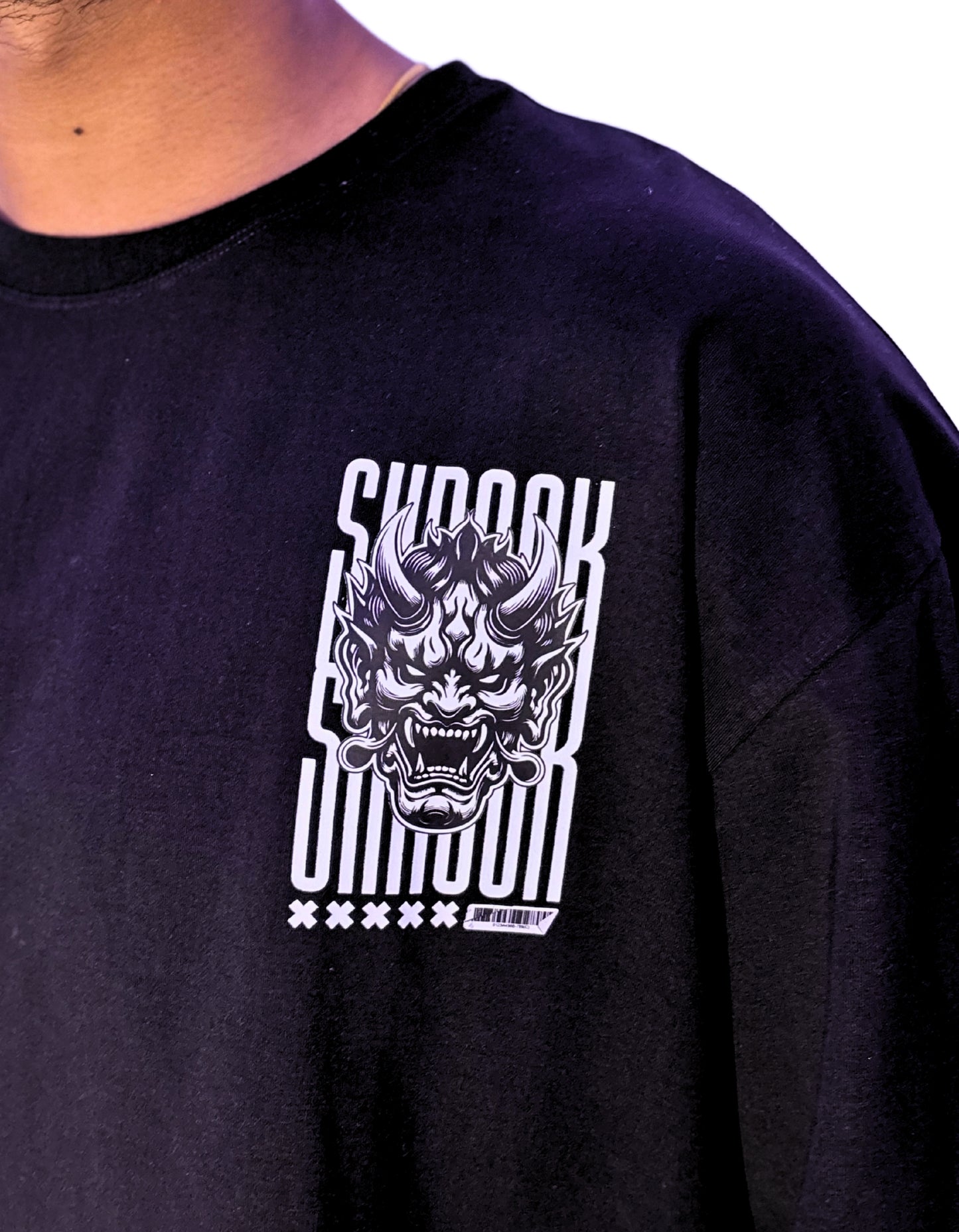 Oversized Black T-Shirt with Oni Demon & Shrook Print